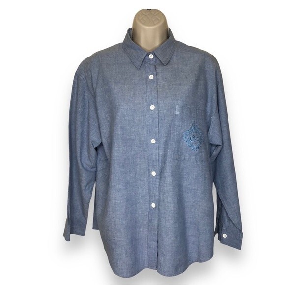 Vintage Gitano Chambray Denim Long Sleeve Button Front Shirt Womens Size Large - Picture 1 of 13